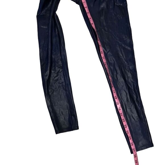 Spanx Faux Leather Leggings Navy Blue Elastic Waist Pull-On Compression Sz XL - Picture 5 of 7